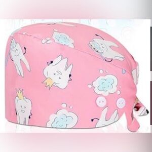 Nwot Pink Dental scrub cap with buttons for mask